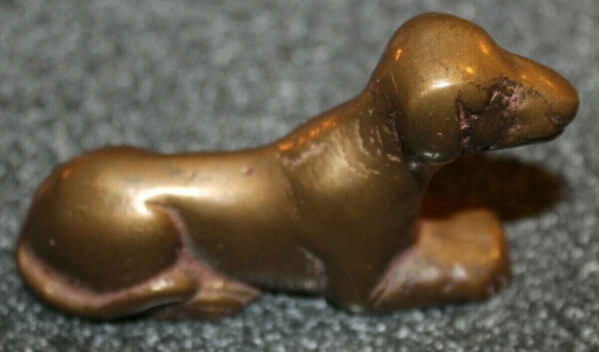 Vtg Solid Brass Pup Dog Paperweight Mini 3 In Long