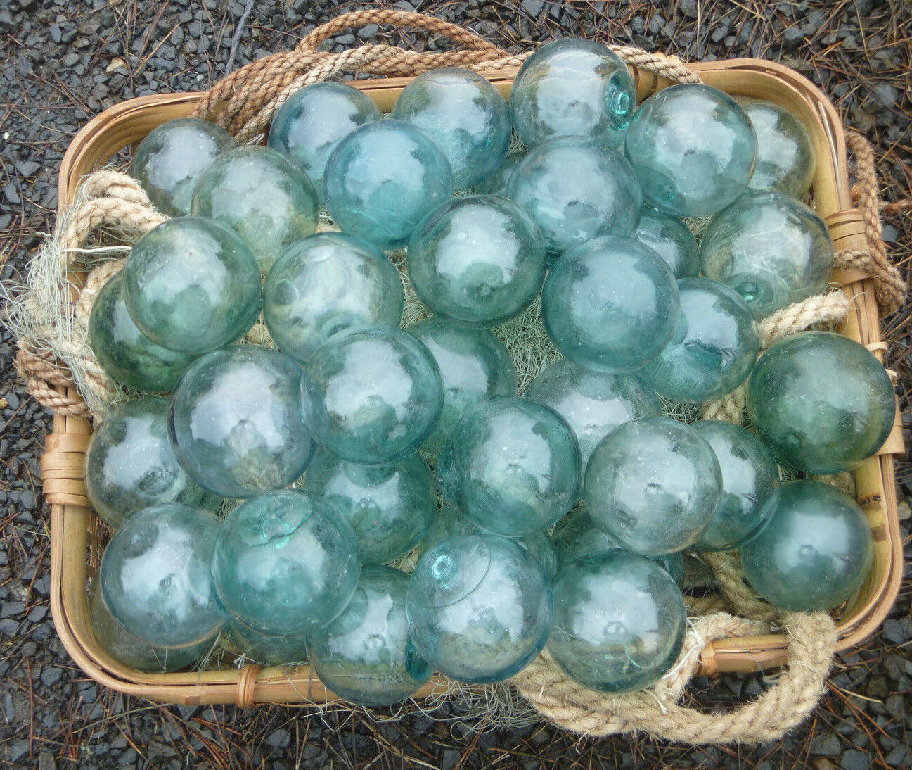Japanese Glass Fishing Floats 3" Lot-9 Round Buoy Balls Authentic Vntg