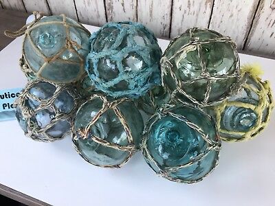 Japanese Glass Fishing Floats - 10 X 3” With Netting - Authentic Japan Balls