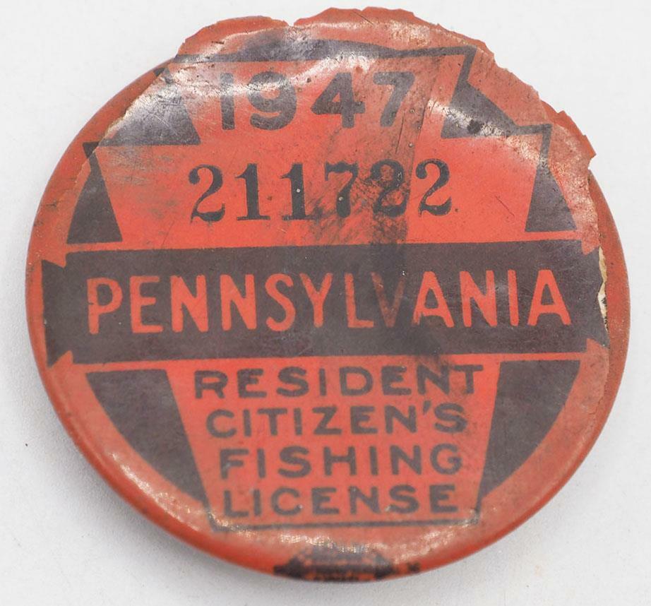1947 Pa Pennsylvania Fishing License Resident Button Vintage