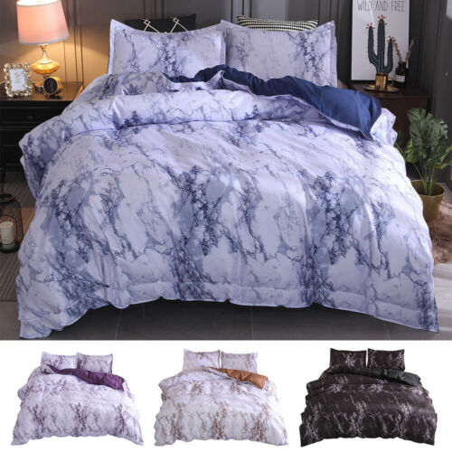 3 Pieces Marble Duvet Quilt Comforter Cover Set Zipper Closure Printed Bedding
