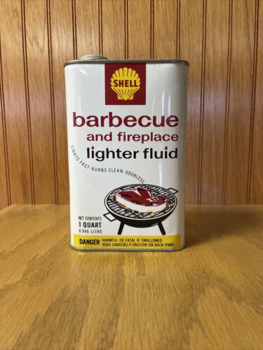 Vintage Bbq And Fireplace Lighter Fluid Can Shell 1 Quart