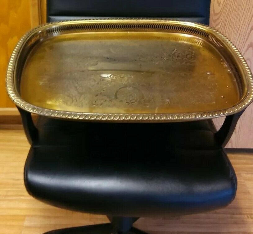 Vintage Solid Brass Butler's Tray, Large 23 1/2 X 18 1/2  Tabletop Serving Tray
