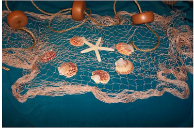 15' X 8'  Fishing Net Sea Shells Starfish Home Decor Floats Bouy Nautical Sea