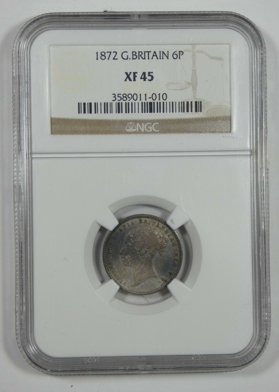 1872 Great Britain Queen Victoria Silver Sixpence Certified Ngc Xf 45
