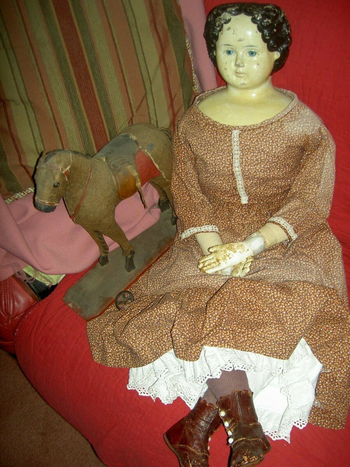 Large 33"+ Fully Labeled 1858 Greiner, Brunette Papiermache Doll Excellent Cond.