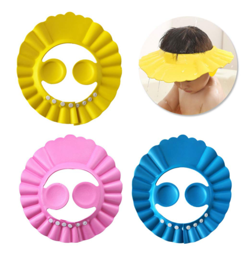 Baby Shower Cap Adjustable Bathing Shampoo Wash Hat Ear Protection Eyes 3pcs New