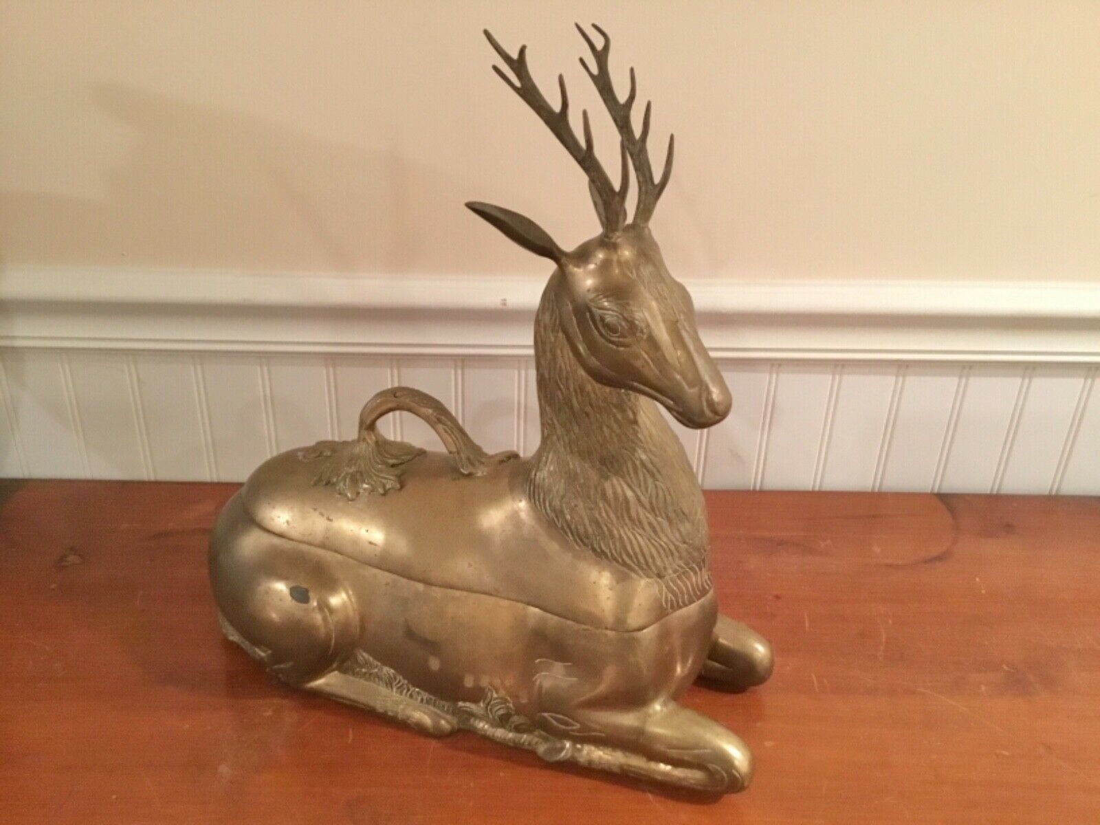 Vintage Lg Heavy Brass Deer Buck 15 X 15 1/2 X 5  Figurine Statue Accent Storage
