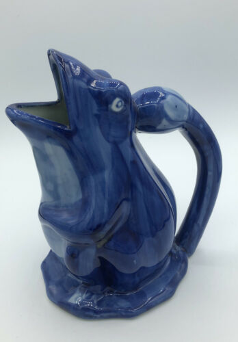 Vintage Wcl Stoneware Pottery Blue Frog Pitcher Jug