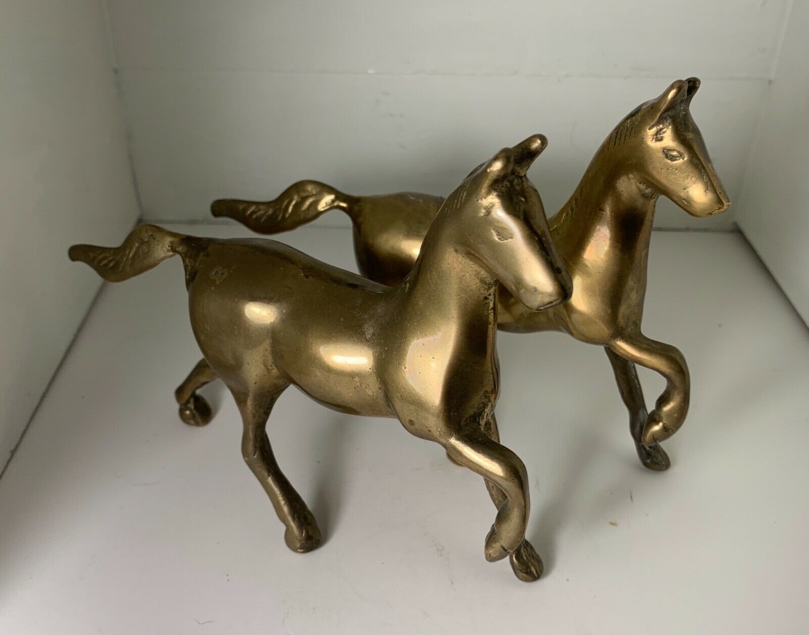 Vintage Brass Prancing Horses Figurines Set Of Two Very Stunning