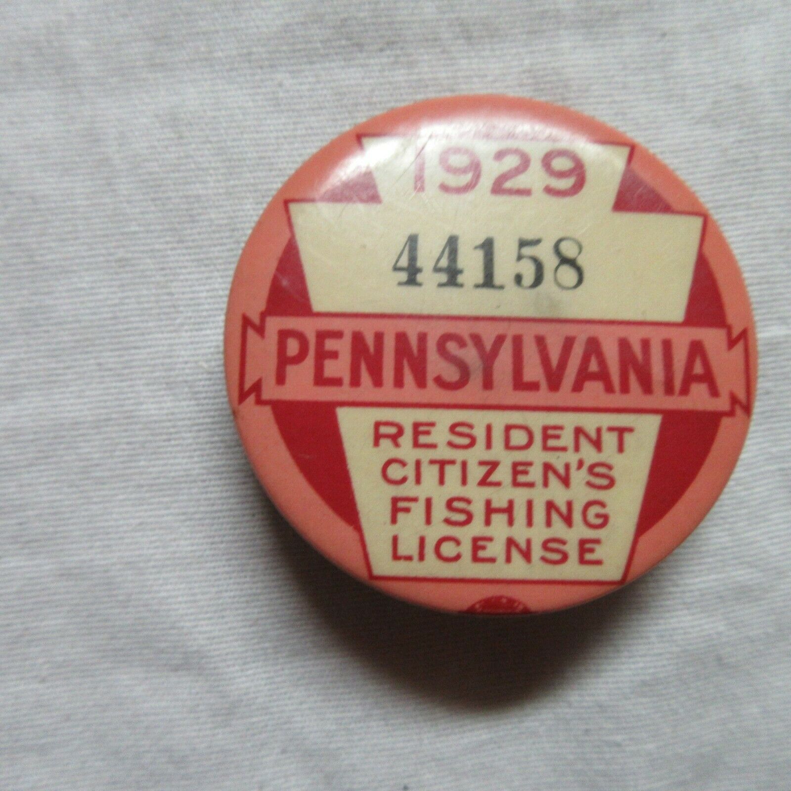 Vintage 1929 Pa Pennsylvania Resident Fishing License Button Pin W / Paper