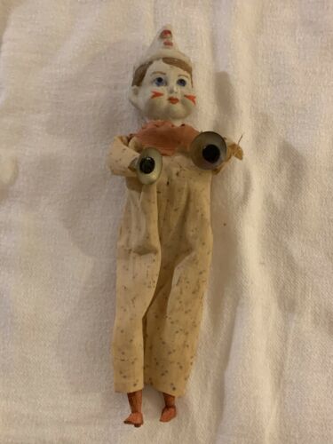 Antique German 10" Squeeze Jester/clown Cymballs Doll