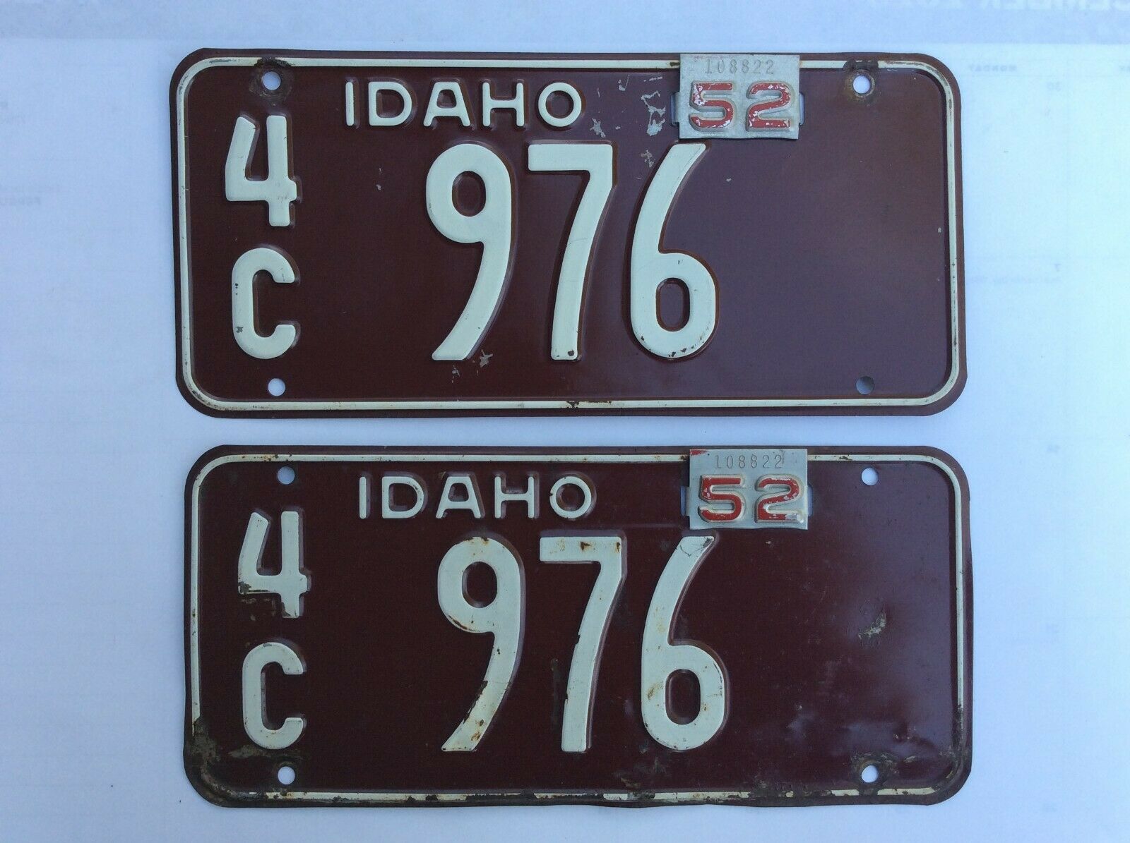1952 Idaho License Plate Pair 4c 976 Cassia County Yom Eligible Low Number