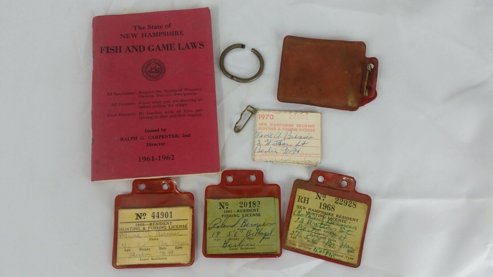 Lot Of Vintage N.h. Fishing Licenses From 1951-1970 With 1961 Fish & Game Laws