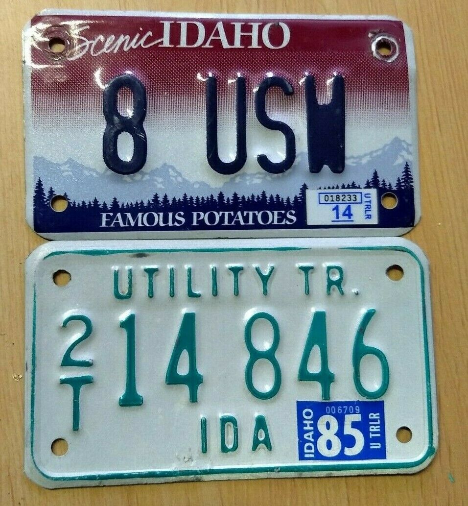 Idaho Utility Trailer License Plates/ 1985 Twin Falls County&2014 Small Sticker