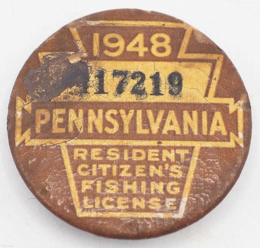 1948 Pa Pennsylvania Fishing License Resident Button Vintage