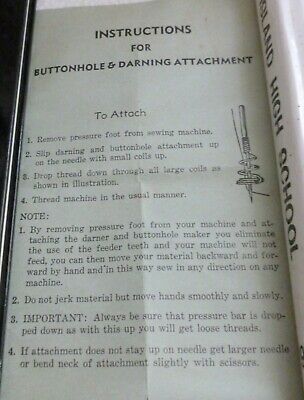 Vtg Sewing Attachment Instructions Only Buttonhole Darning Hem Stitcher Rugmaker
