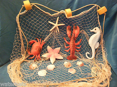 Authintic Fishing Net,  With Plastic Lobster, Crab, Starfish, Seahorse 20' X 9'