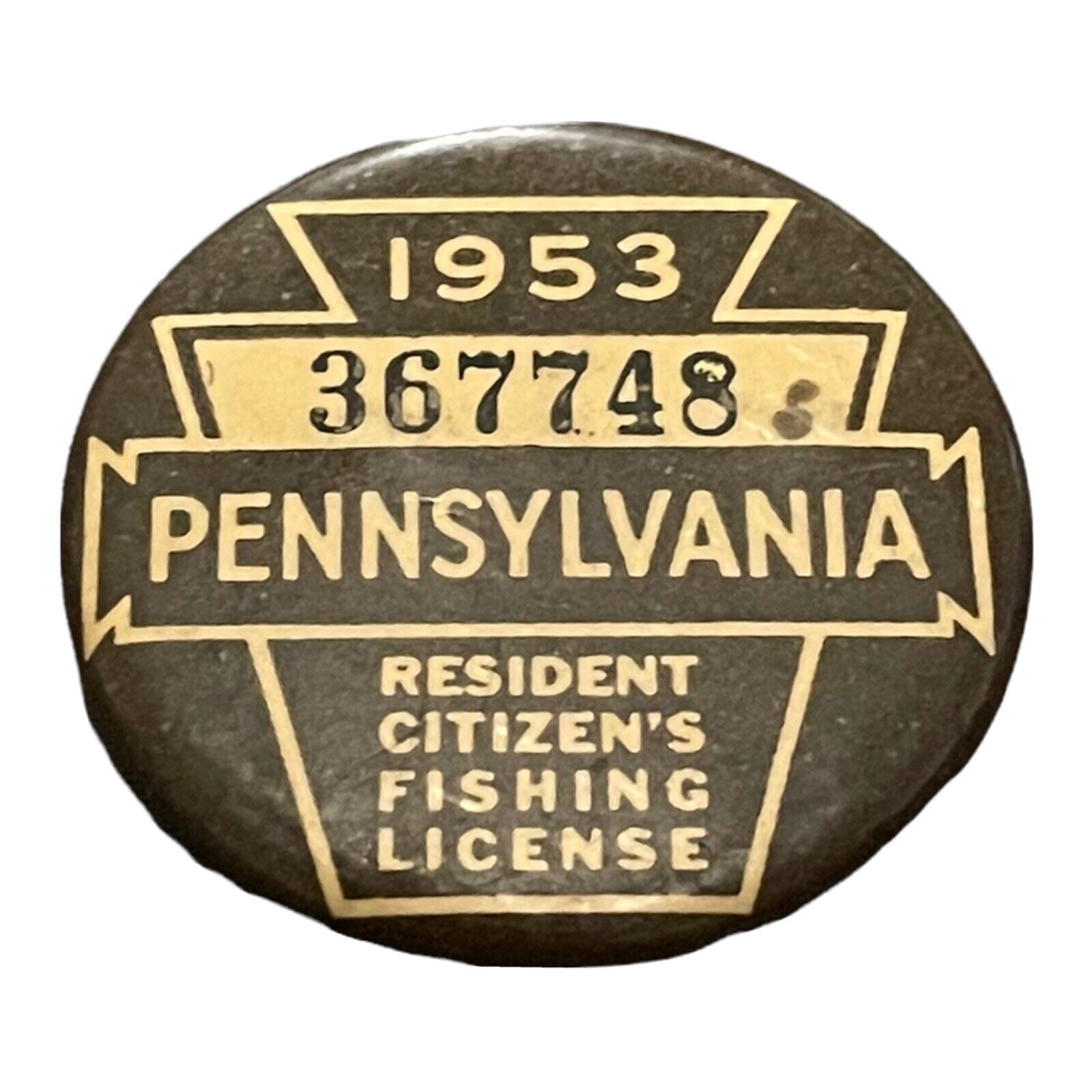 Vintage 1953 Pennsylvania Resident Citizen's Fishing License Pinback #367748