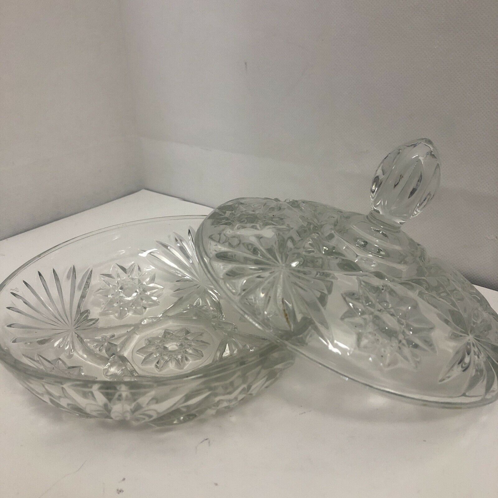 Clear Depression Glass Cube/cubist Covered Candy Trinket Dish